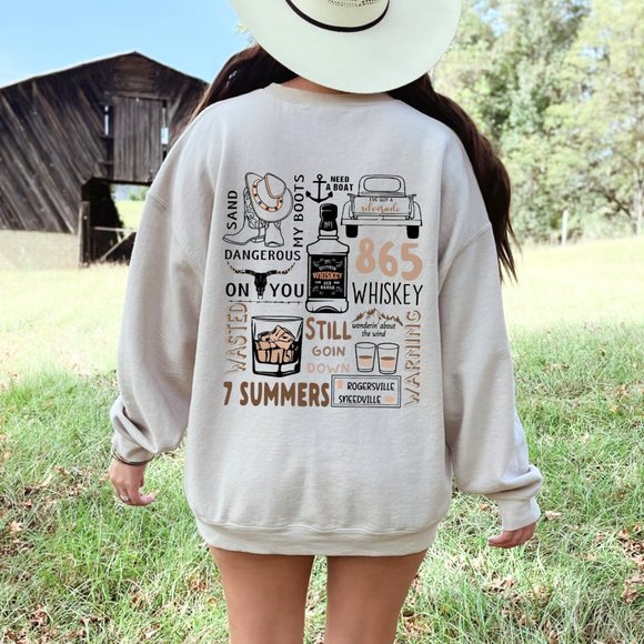 Women's Wallen Western Country Music Print On Back‎ Sand Crewneck Sweatshirt - Picture 2 of 3